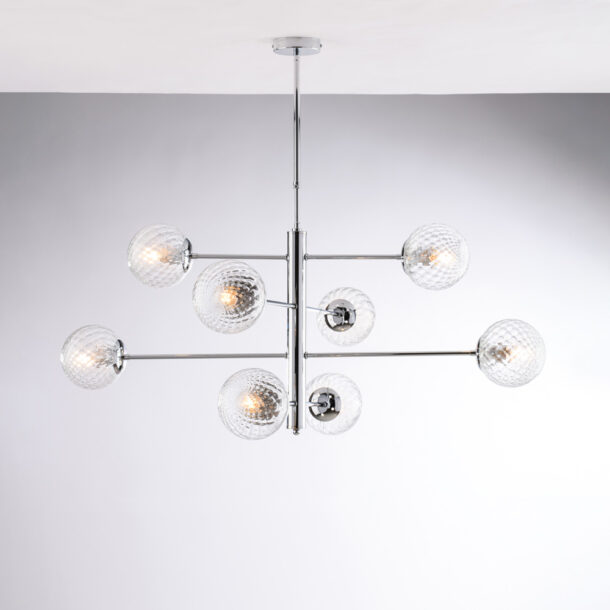 Polished chrome pendant lamp with glass spheres