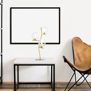 Blank picture frame mockup on white wall. White living room desi